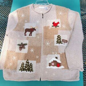 Croft & Barrow Winter Holiday Cardigan Ramie Blend  Woman's Sz. L
